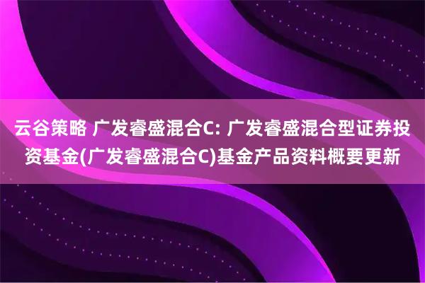 云谷策略 广发睿盛混合C: 广发睿盛混合型证券投资基金(广发睿盛混合C)基金产品资料概要更新